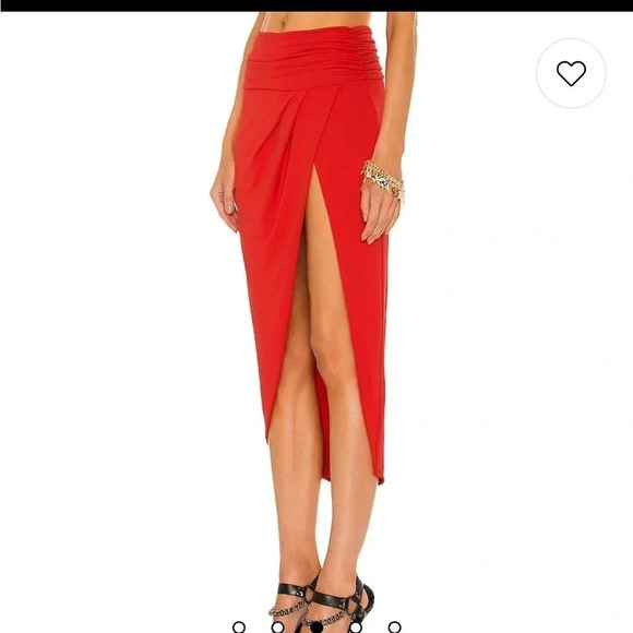 DUNDAS X Revolve Red Drapey Siouxie midi skirt - Picture 9 of 10